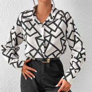 All Over Print Drop Shoulder High Low Hem Shirt blouse